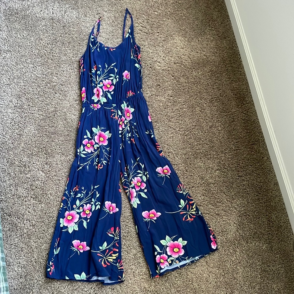 Gap Floral Wide-Leg Cropped Jumper with Adjustable Straps